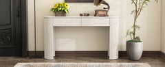 TREXM Entryway Table with Fluted Design, Modern Console Table with Storage, Oval Top and 2 Drawers for Entryway and Living Room (Champagne White)