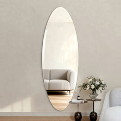 63" x 24" Modern Oval Full Length Wall Mirror, HD Copper-Free Silver Glass, Shatterproof & Moisture-Resistant, Vertical Hanging or Adhesive Mount, Bedroom & Salon