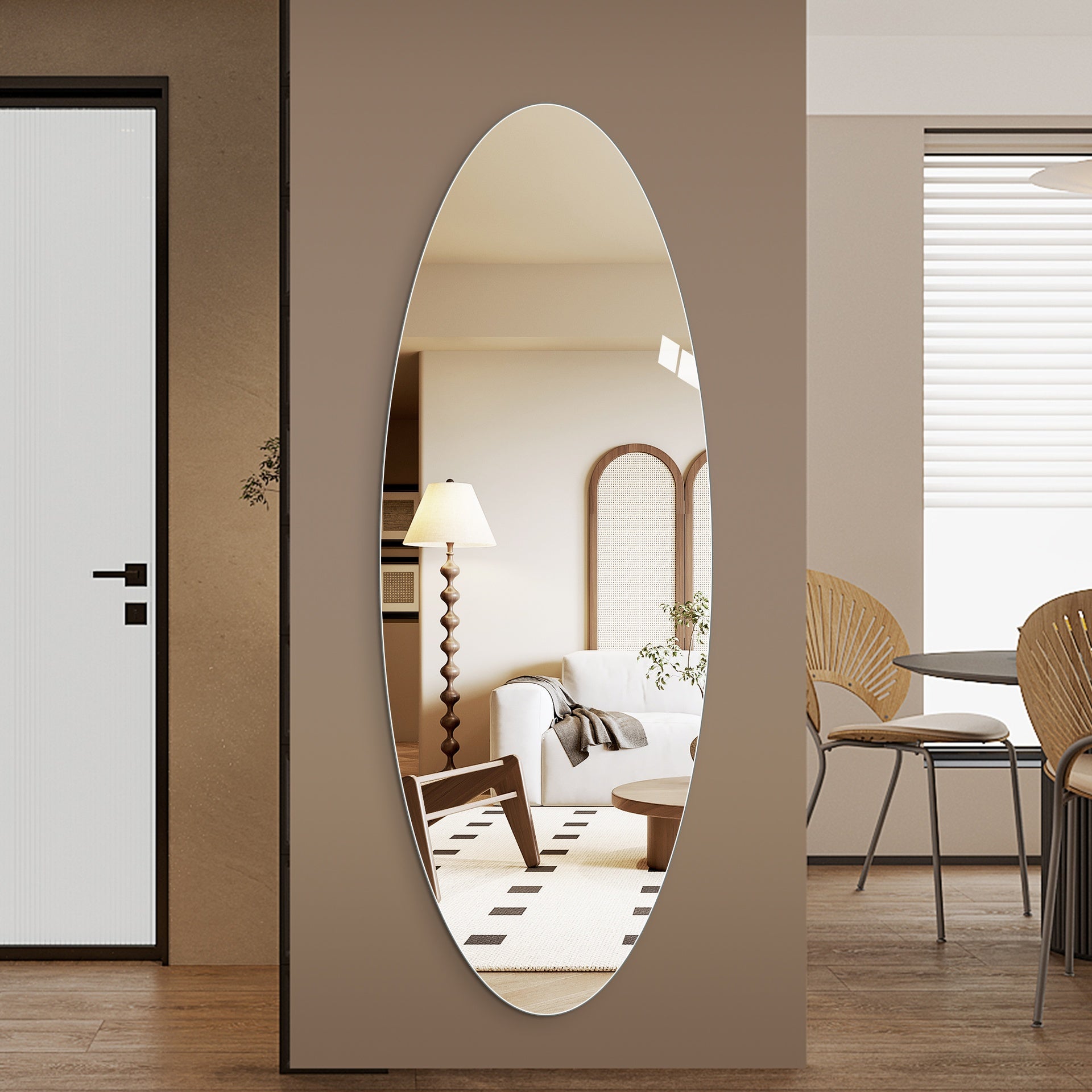 65" x 24" Full Length Wall Mirror, Oval Design, 5mm Copper-Free Silver Glass, Moisture-Resistant & Anti-Oxidation, HD Reflection, Wall-Mounted for Entryway, Bedroom & Salon