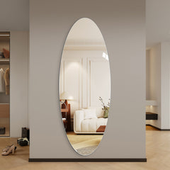 65" x 24" Full Length Wall Mirror, Oval Design, 5mm Copper-Free Silver Glass, Moisture-Resistant & Anti-Oxidation, HD Reflection, Wall-Mounted for Entryway, Bedroom & Salon