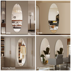 65" x 24" Full Length Wall Mirror, Oval Design, 5mm Copper-Free Silver Glass, Moisture-Resistant & Anti-Oxidation, HD Reflection, Wall-Mounted for Entryway, Bedroom & Salon