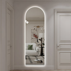 65" x 21" LED Full Length Wall Mirror, Symmetrical Arch Design, 3-Color Dimmable Lighting, Shatterproof