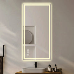 48 in. x 24 in. LED Bathroom Vanity Wall Mirror with Straight-Edge Design, Frosted Glass Finish, Anti-Fog, Dimmable 3 Color Lighting, Copper-Free Silver Glass
