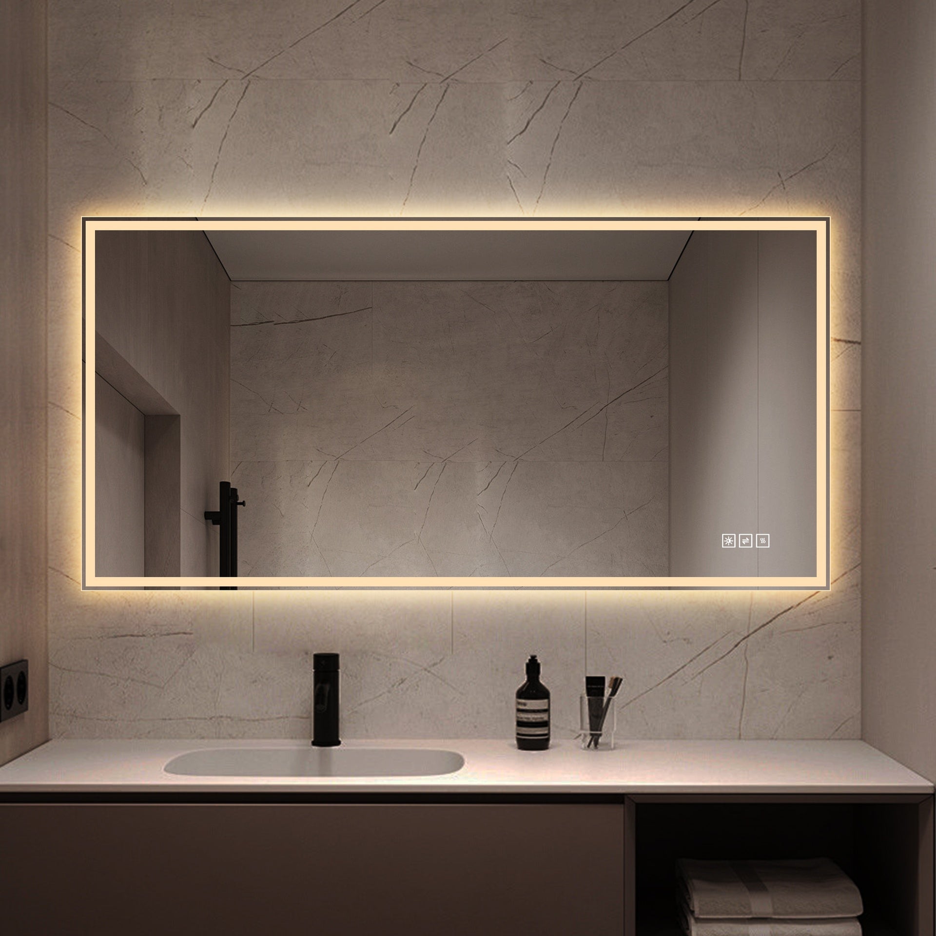 48 in. x 24 in. LED Bathroom Vanity Wall Mirror with Straight-Edge Design, Frosted Glass Finish, Anti-Fog, Dimmable 3 Color Lighting, Copper-Free Silver Glass