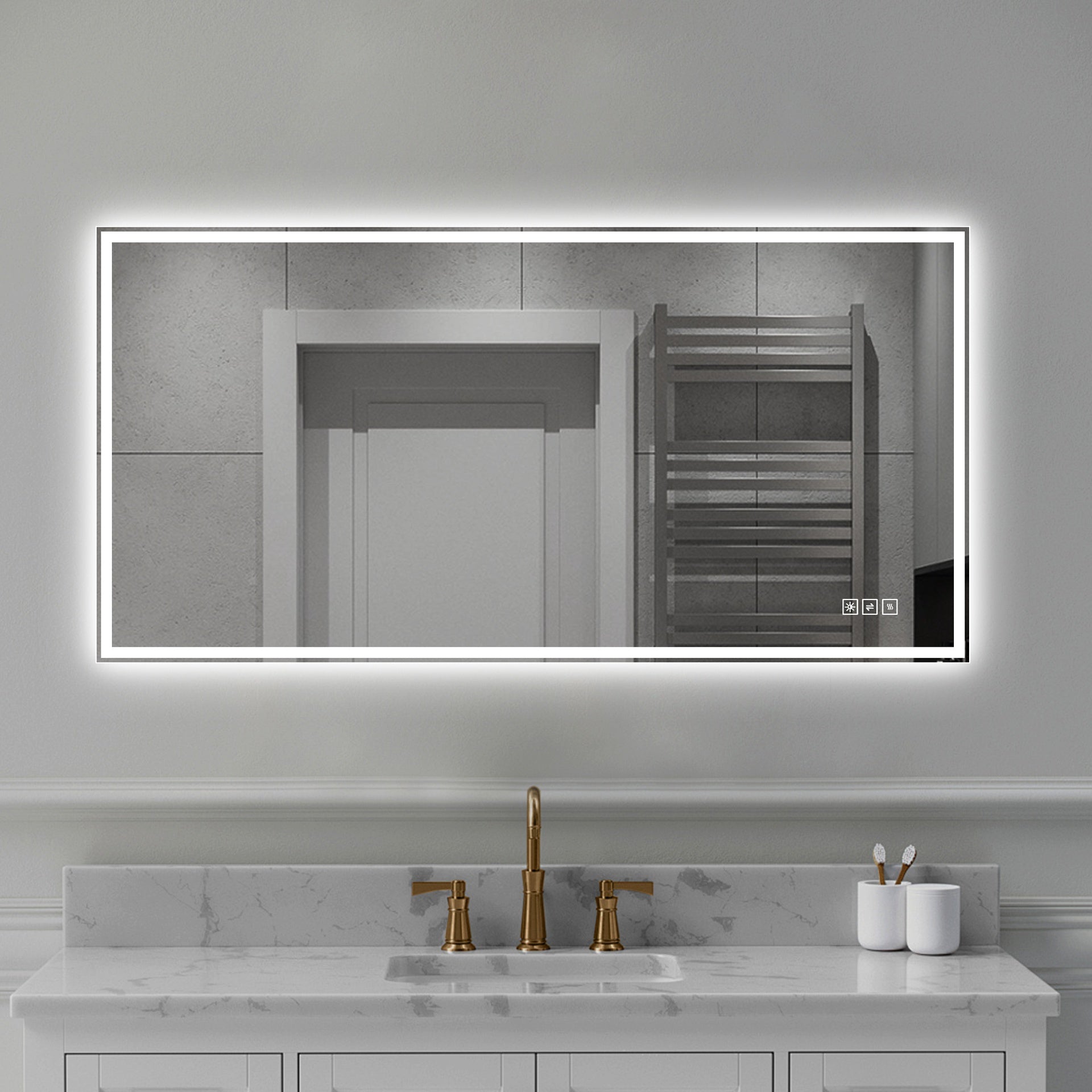 48 in. x 24 in. LED Bathroom Vanity Wall Mirror with Straight-Edge Design, Frosted Glass Finish, Anti-Fog, Dimmable 3 Color Lighting, Copper-Free Silver Glass