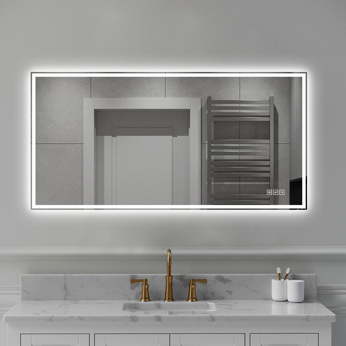 48 in. x 24 in. LED Bathroom Vanity Wall Mirror with Straight-Edge Design, Frosted Glass Finish, Anti-Fog, Dimmable 3 Color Lighting, Copper-Free Silver Glass