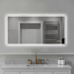 48 in. x 24 in. LED Bathroom Vanity Wall Mirror with Straight-Edge Design, Frosted Glass Finish, Anti-Fog, Dimmable 3 Color Lighting, Copper-Free Silver Glass