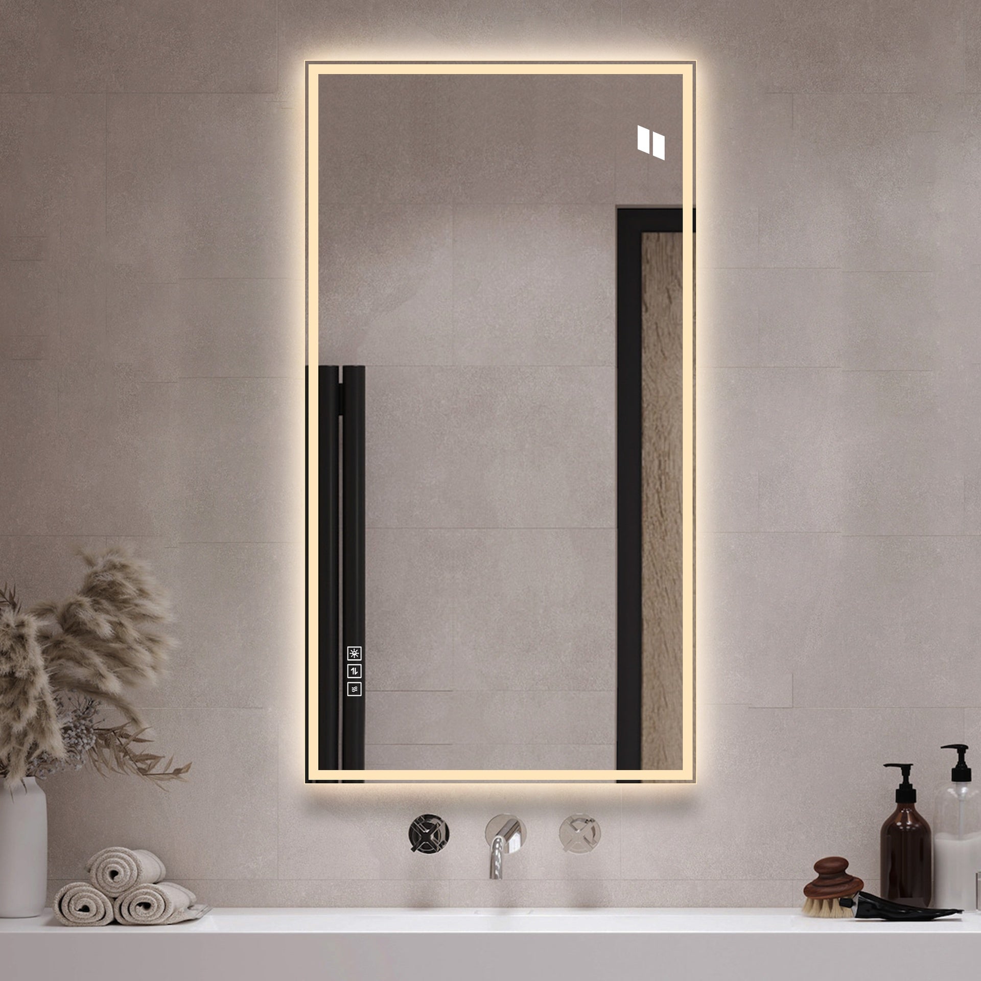 48 in. x 24 in. LED Bathroom Vanity Wall Mirror with Straight-Edge Design, Frosted Glass Finish, Anti-Fog, Dimmable 3 Color Lighting, Copper-Free Silver Glass