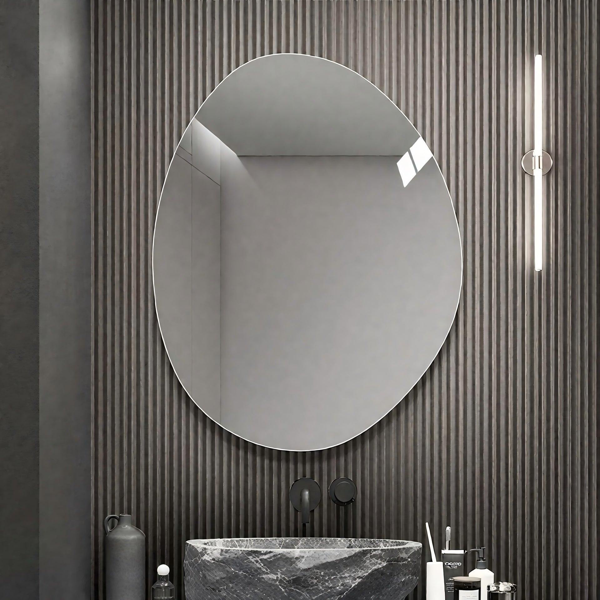 40 in. x 32 in. Modern Asymmetrical Bathroom Wall Mirror, HD Copper-Free Silver Glass, Anti-Oxidation, Vertical Hanging