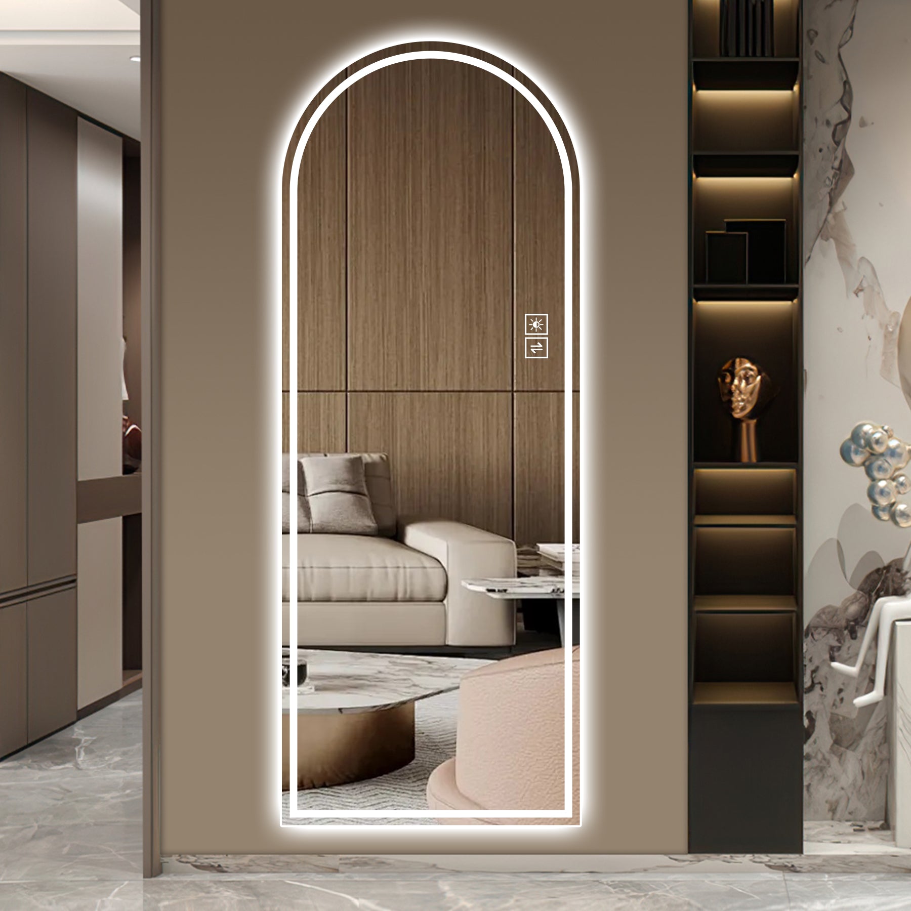 65" x 21" Arch Design LED Full Length Mirror ,Dimmable,  High Definition & Explosion-Proof, Full-Length Standing or Wall-Mounted - Brightly Lit for Makeup, Studio, and More