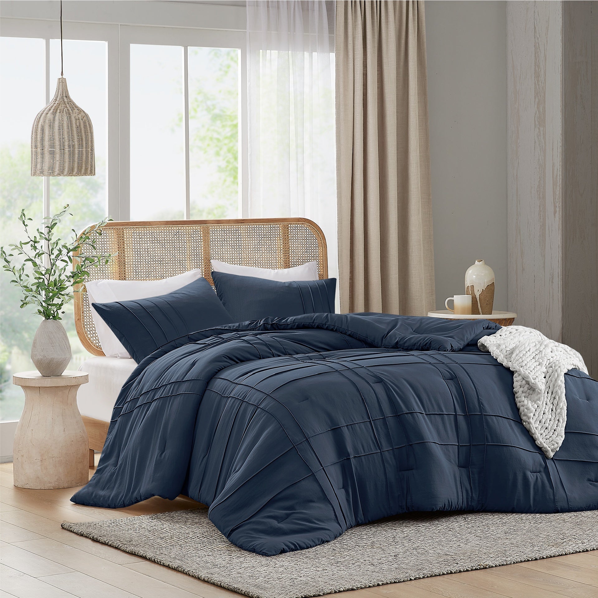 3-Piece Cal King Soft Washed Pleated Comforter Set