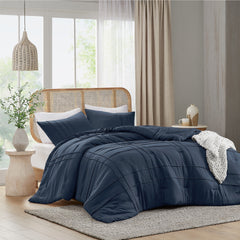 3-Piece Cal King Soft Washed Pleated Comforter Set