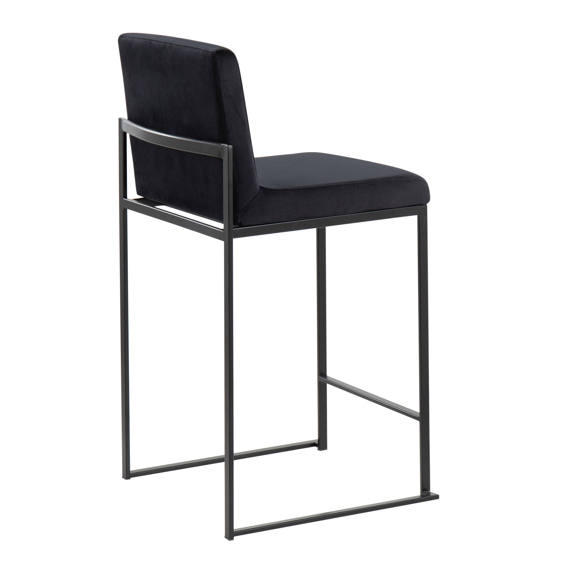 Fuji Contemporary High Back Counter Stool in Black Steel and Black Velvet by LumiSource - Set of 2