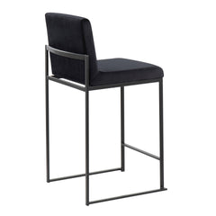 Fuji Contemporary High Back Counter Stool in Black Steel and Black Velvet by LumiSource - Set of 2