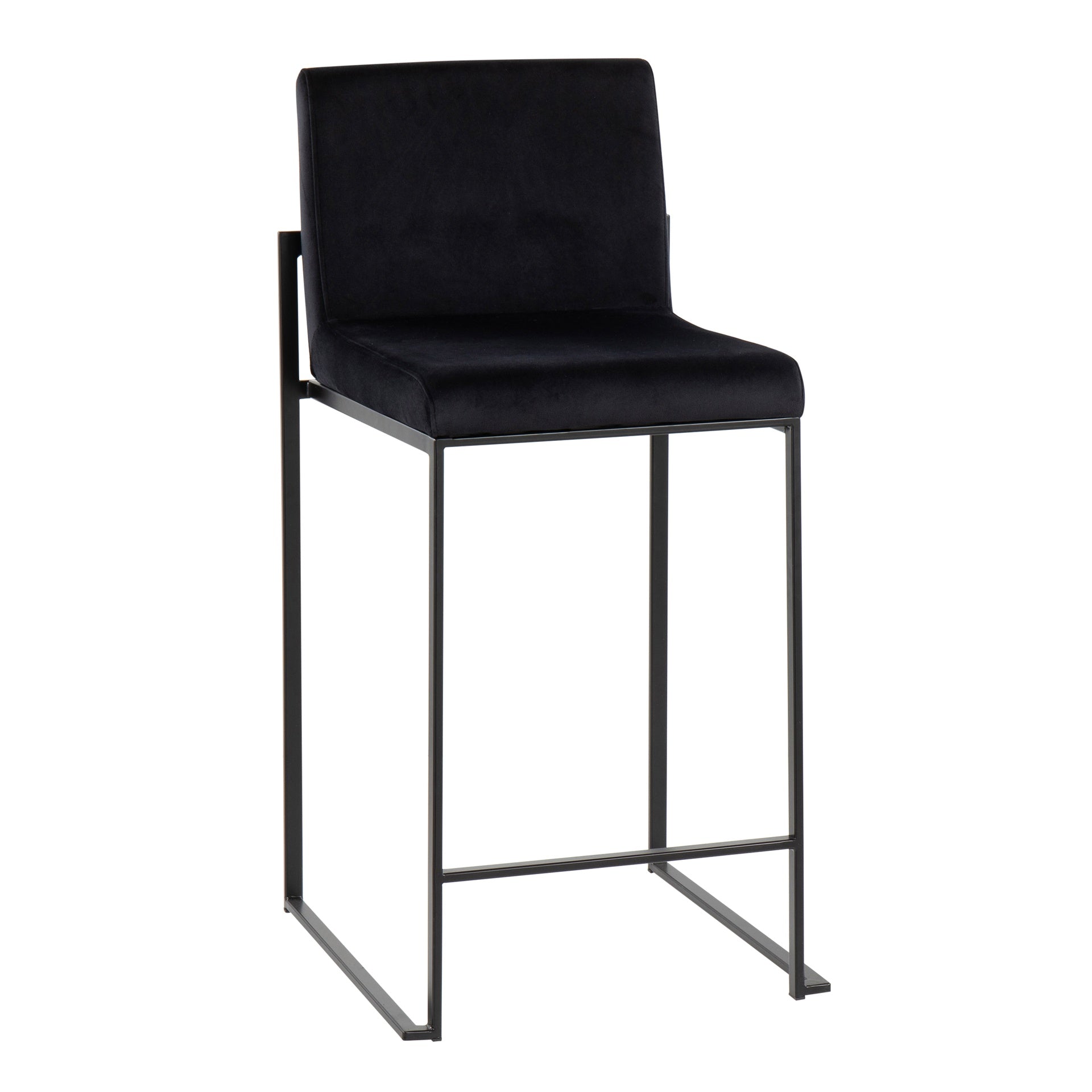 Fuji Contemporary High Back Counter Stool in Black Steel and Black Velvet by LumiSource - Set of 2