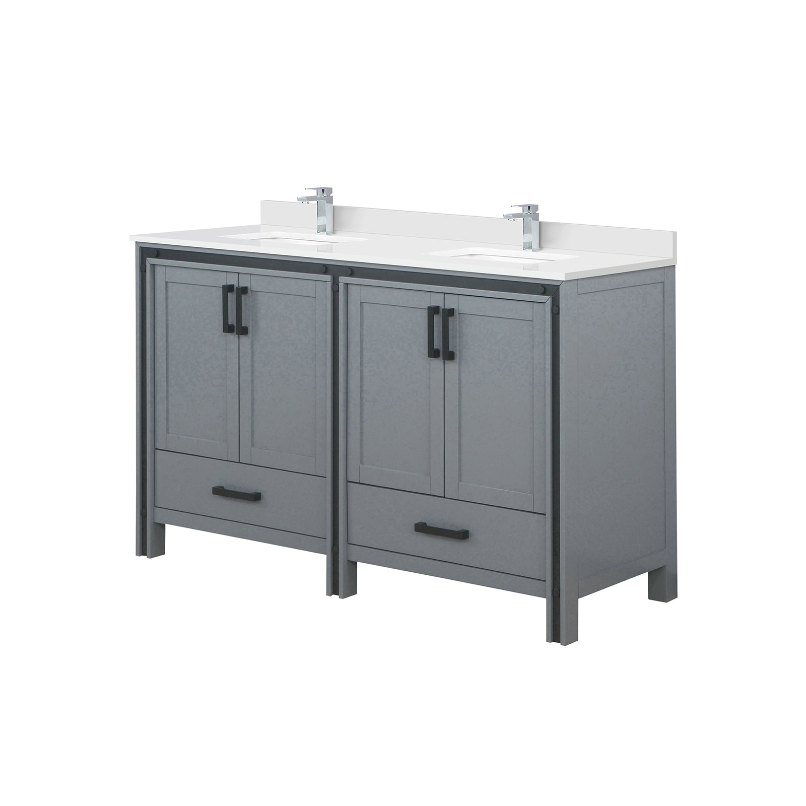 Dark Grey Double Bath Vanity 60 in. W x 22 in. D, White Quartz Top and Faucet Set