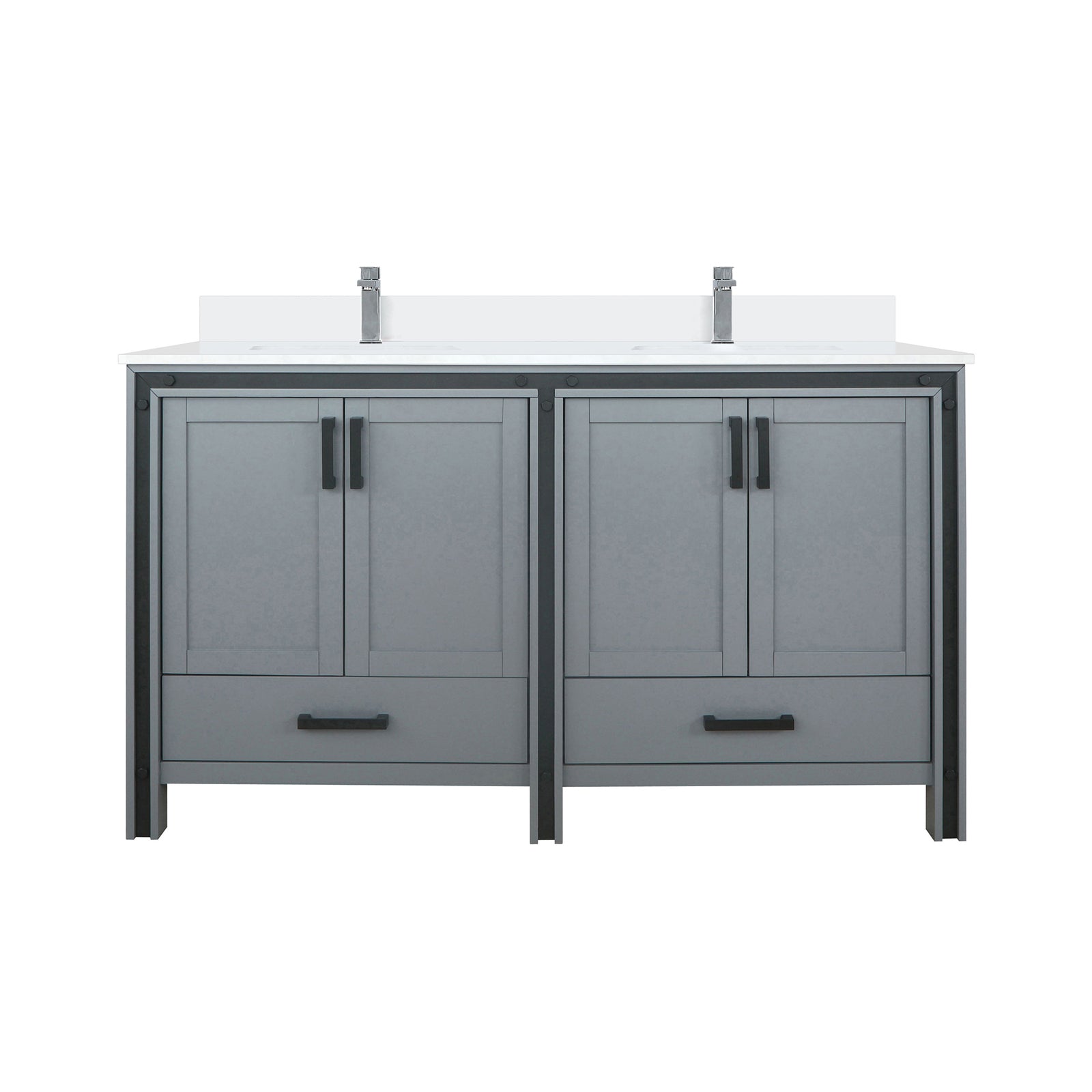 Dark Grey Double Bath Vanity 60 in. W x 22 in. D, White Quartz Top and Faucet Set