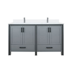 Dark Grey Double Bath Vanity 60 in. W x 22 in. D, White Quartz Top and Faucet Set