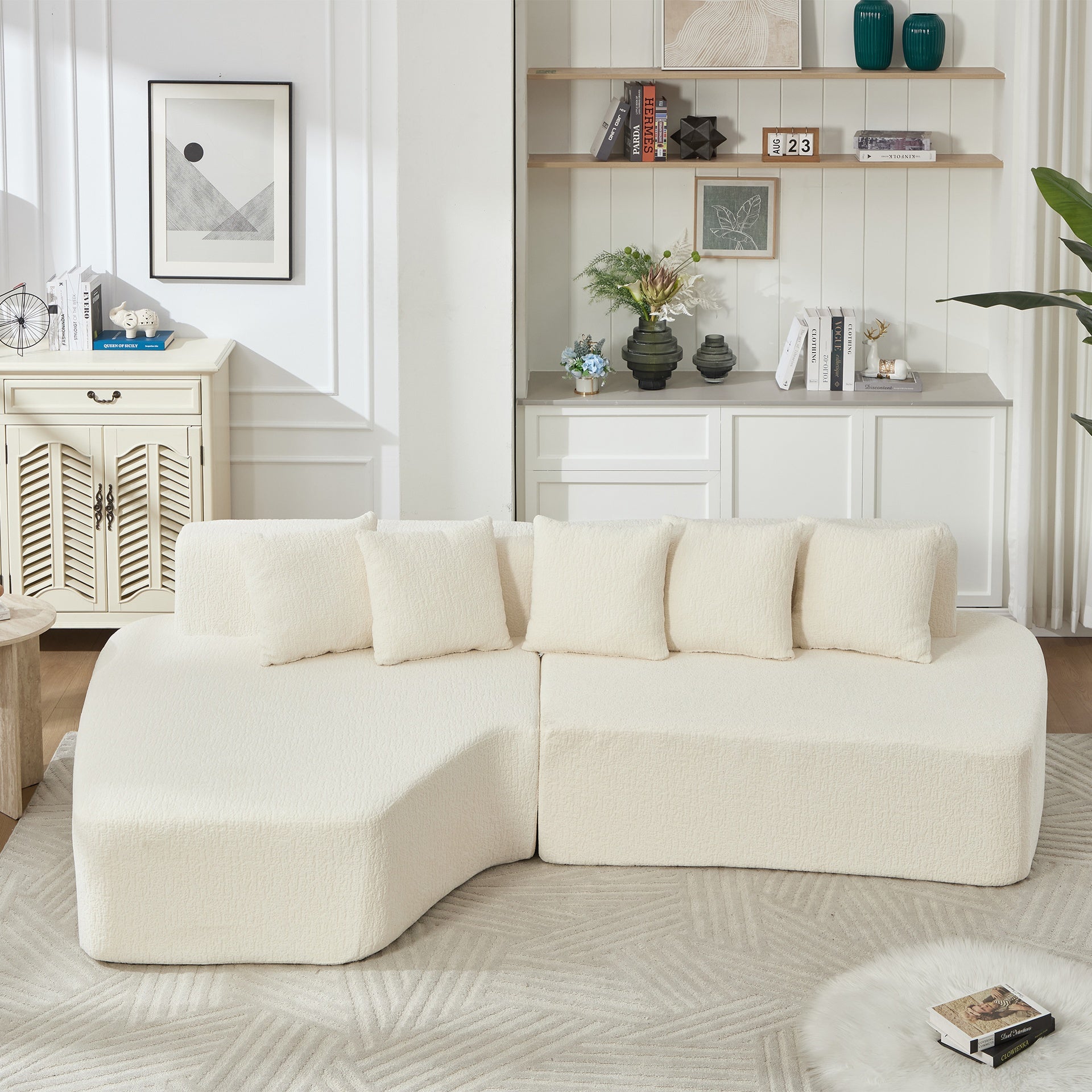 Compression Sectional Couch with Comfy Chaise,Irregular L-shaped compression sofa with deep seat, Minimalist Modular Couches Sleeper for Living Room Bedroom Apartment Lounge-WHITE