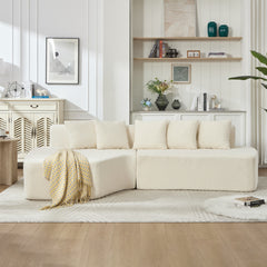 Compression Sectional Couch with Comfy Chaise,Irregular L-shaped compression sofa with deep seat, Minimalist Modular Couches Sleeper for Living Room Bedroom Apartment Lounge-WHITE