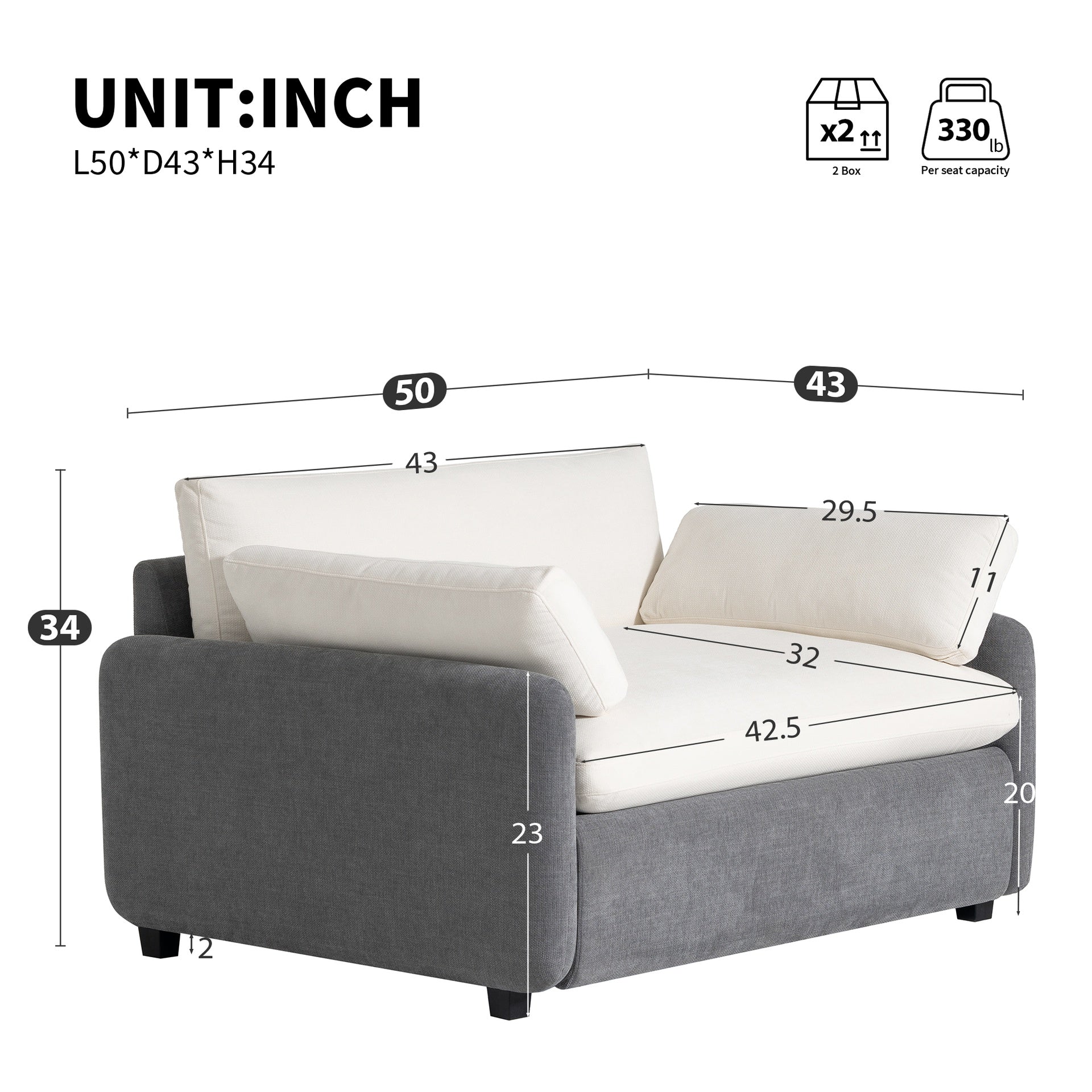 50*43" Oversized Chenille Single Sofa Chair, Wide and Deep Seat Accent Chair, Modern Upholstered Comfy Armchair, Couch Lounge with Pillows for Living Room&Apartment