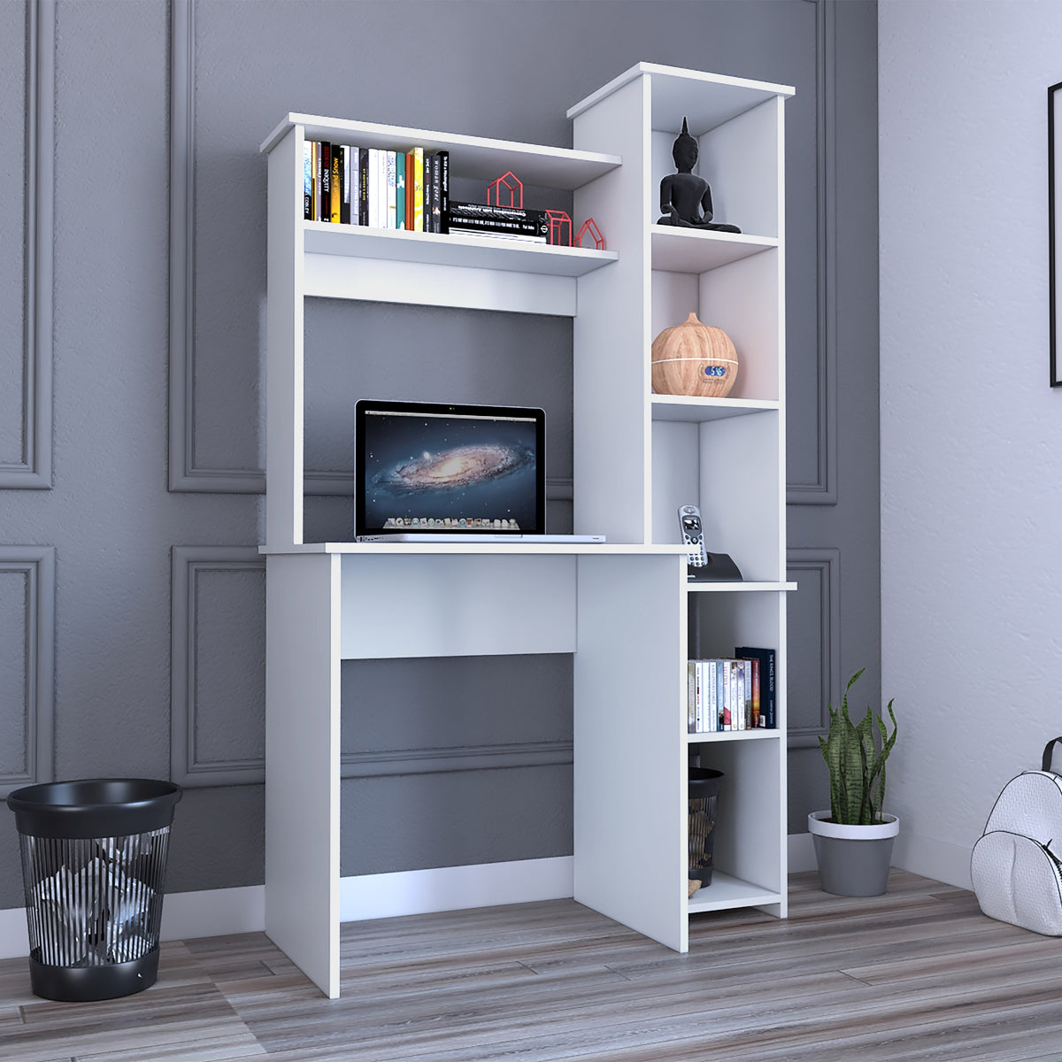 Versalles Writintg Desk, Two Superior Shelves, Five Cubbies -White