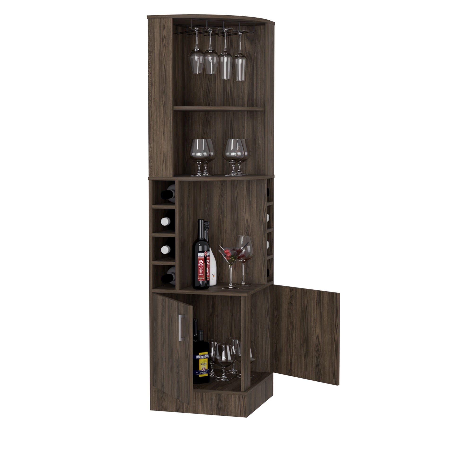 Syrah Corner Bar Cabinet, Two External Shelves Espresso