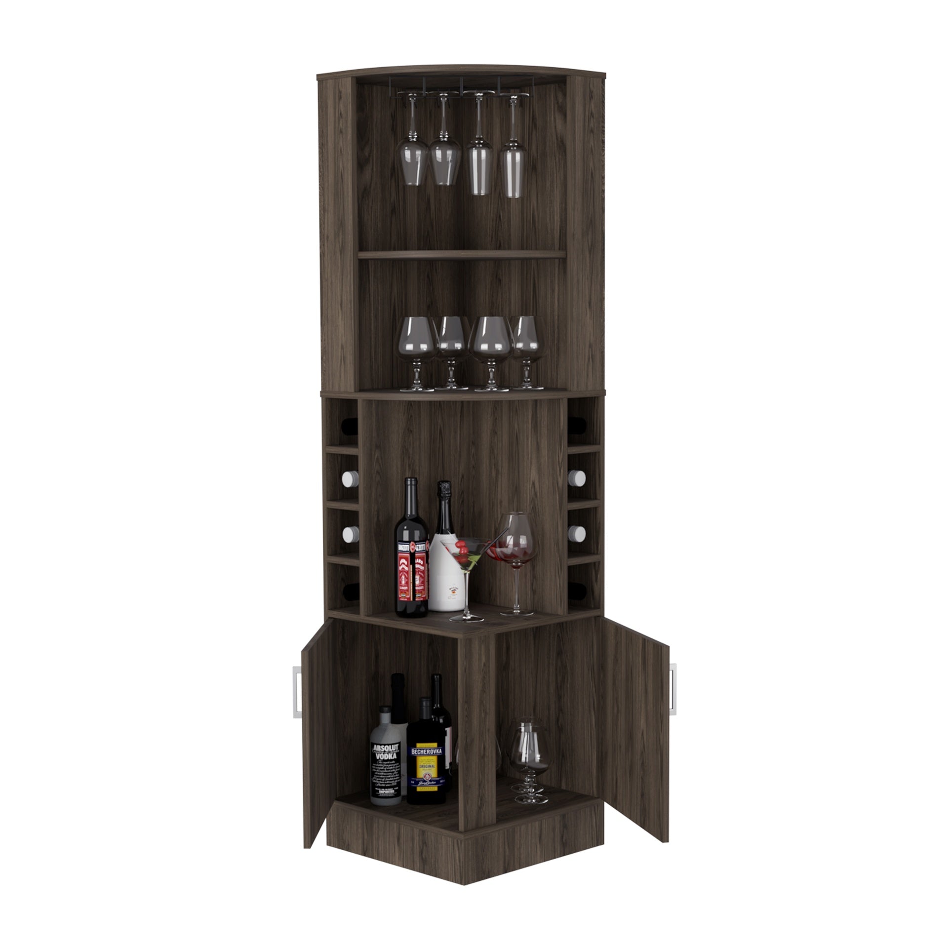 Syrah Corner Bar Cabinet, Two External Shelves Espresso
