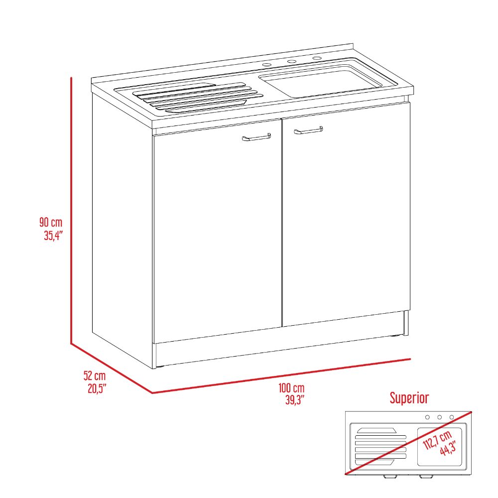 Napoles Utility Sink with Cabinet One Shelf, Double Door Cabinet -Smokey Oak / Light Gray