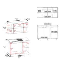 Elica Kitchen Cabinet Set With Upper And Lower Storage, 4 Doors And Open Shelves, White