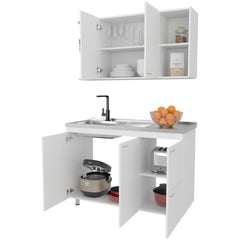 Elica Kitchen Cabinet Set With Upper And Lower Storage, 4 Doors And Open Shelves, White