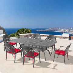 7-Piece Set Of Cast Aluminum Patio Furniture With Red Cushions (same as:W1710S00606)
