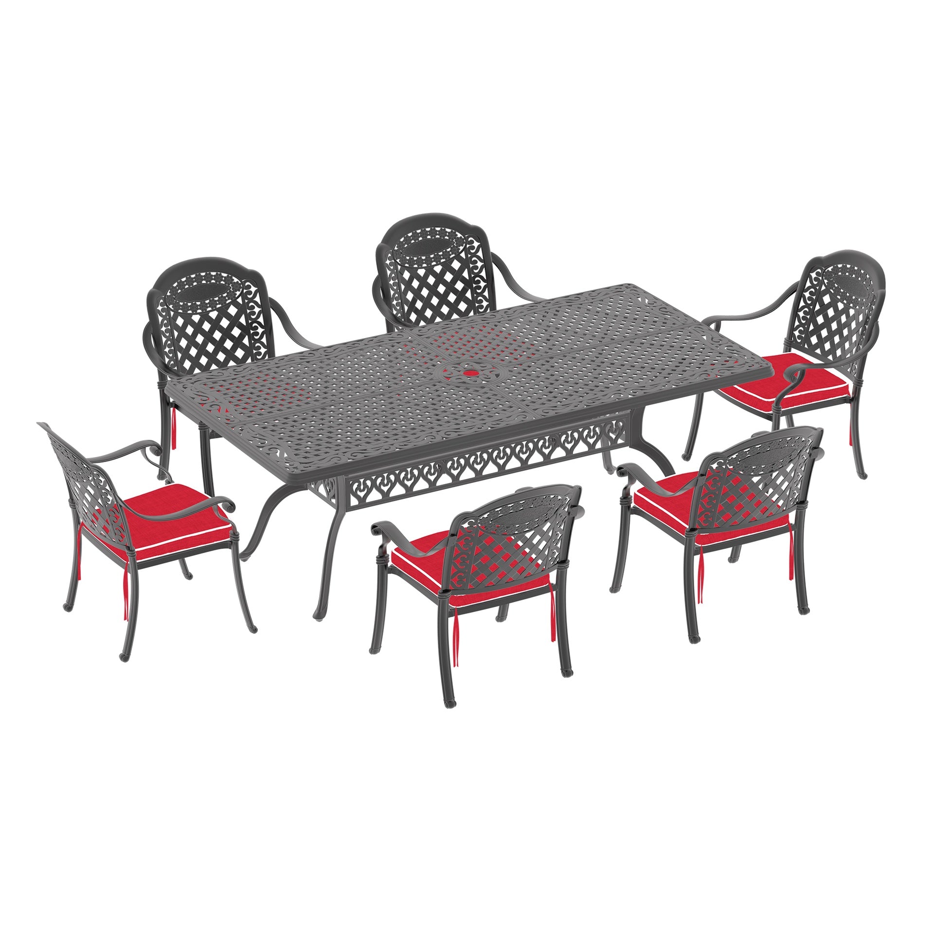 7-Piece Set Of Cast Aluminum Patio Furniture With Red Cushions (same as:W1710S00606)