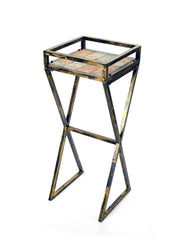 35.5" Gray Stone Slab Black / Gold Metal Plant Stand