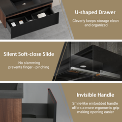 36'' Floating Bathroom Vanity with Sink, Wall-Mounted Striped Bathroom Storage Cabinet with Soft-Close Drawers and Black Quartz Sand Basin, Fully Assembled, Smoked Walnut 24V16-36WAB-W1920P385438