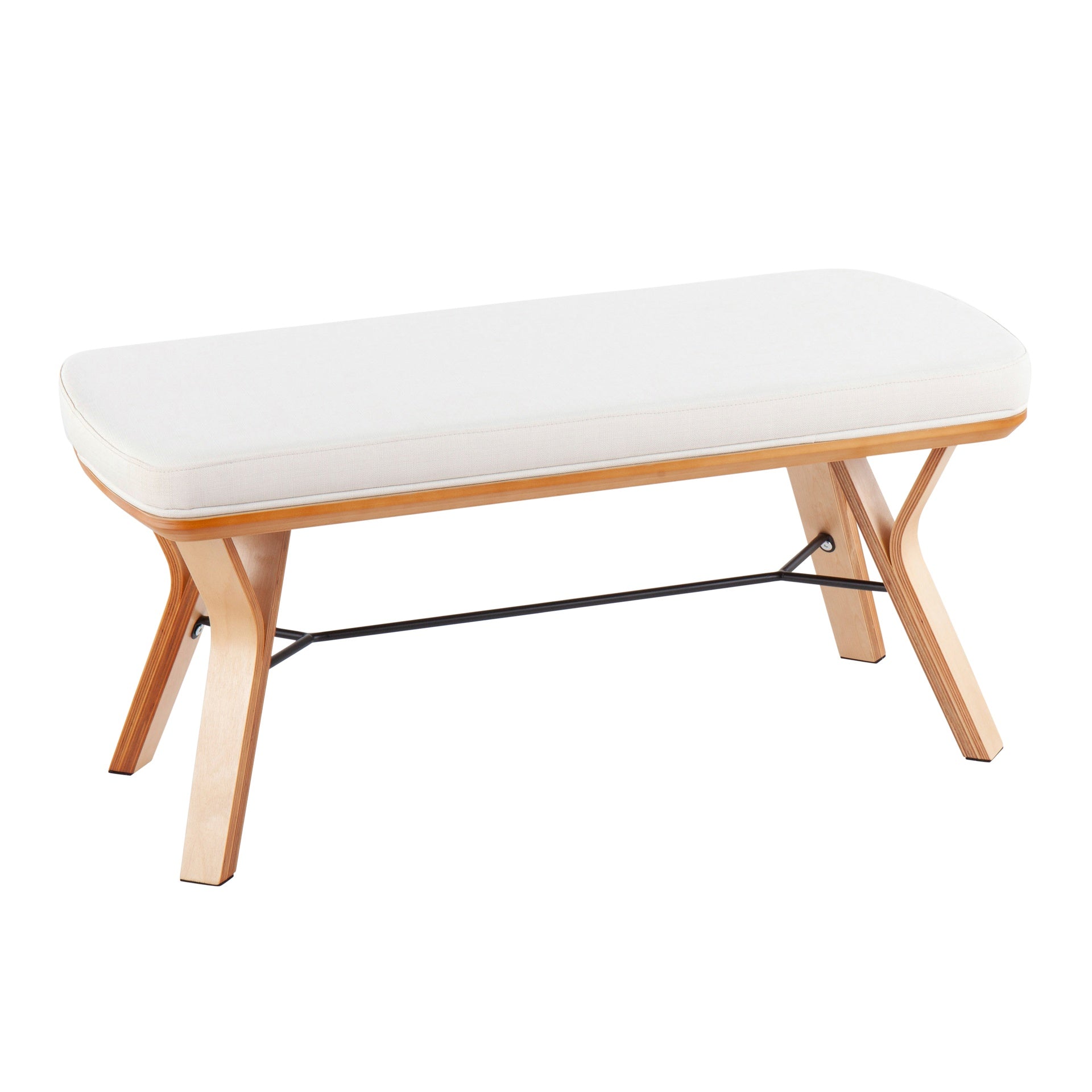 Folia Mid-Century Modern Bench in Natural Wood and Cream Fabric by LumiSource
