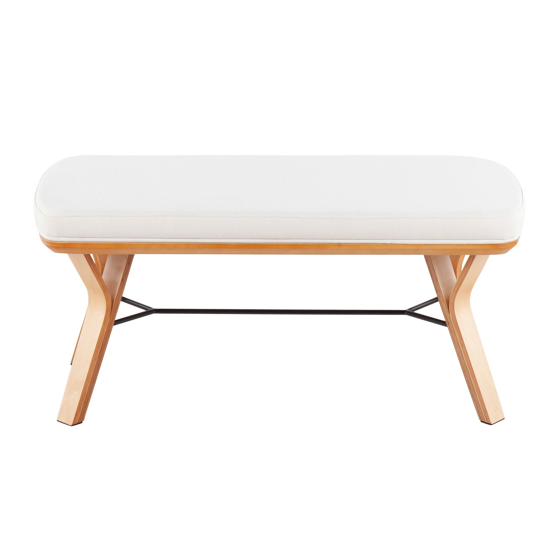 Folia Mid-Century Modern Bench in Natural Wood and Cream Fabric by LumiSource