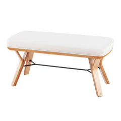 Folia Mid-Century Modern Bench in Natural Wood and Cream Fabric by LumiSource