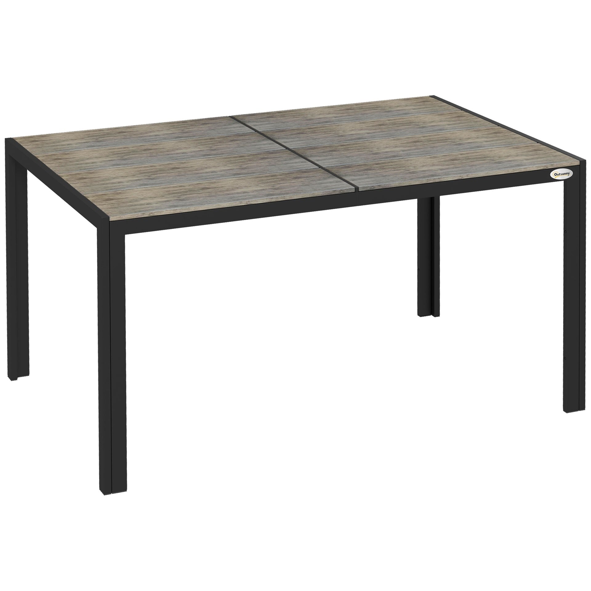 Outsunny Outdoor Dining Table for 6 People, Aluminum Rectangular Patio Table with Faux Wood Tabletop for Backyard, Lawn, Balcony,  Poolside, 55" x 35.5", Gray