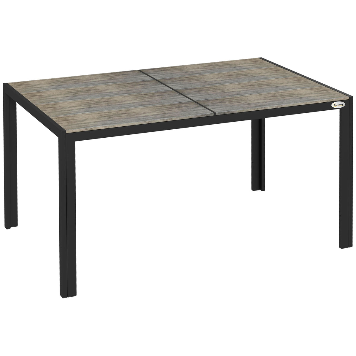 Outsunny Outdoor Dining Table for 6 People, Aluminum Rectangular Patio Table with Faux Wood Tabletop for Backyard, Lawn, Balcony,  Poolside, 55" x 35.5", Gray