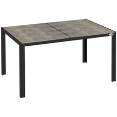 Outsunny Outdoor Dining Table for 6 People, Aluminum Rectangular Patio Table with Faux Wood Tabletop for Backyard, Lawn, Balcony,  Poolside, 55" x 35.5", Gray