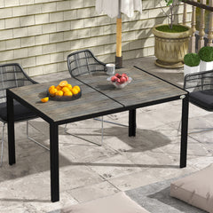 Outsunny Outdoor Dining Table for 6 People, Aluminum Rectangular Patio Table with Faux Wood Tabletop for Backyard, Lawn, Balcony,  Poolside, 55" x 35.5", Gray