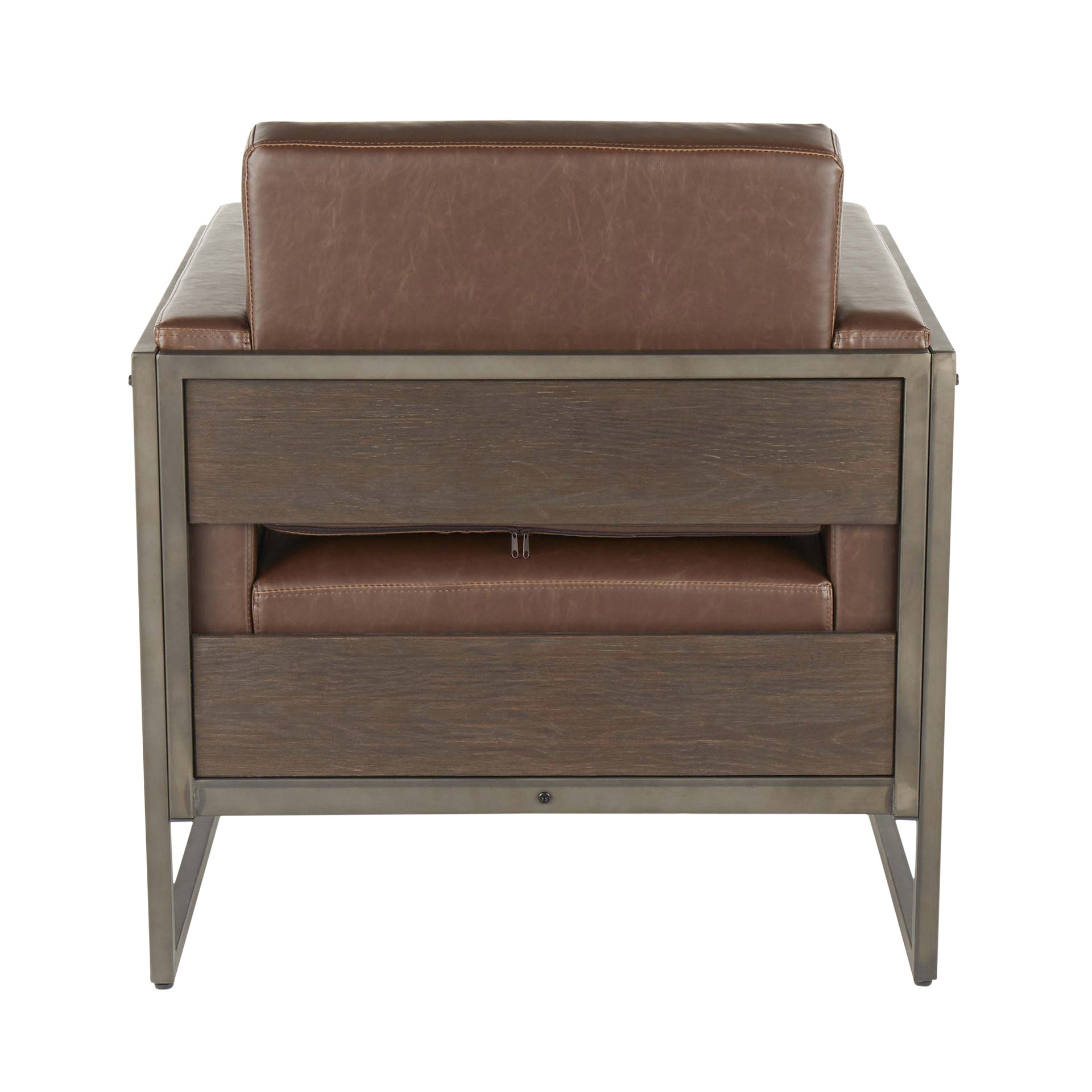Drift Industrial Lounge Chair in Antique Metal with Brown Faux Leather and Espresso Wood by LumiSource
