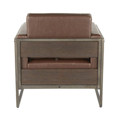 Drift Industrial Lounge Chair in Antique Metal with Brown Faux Leather and Espresso Wood by LumiSource