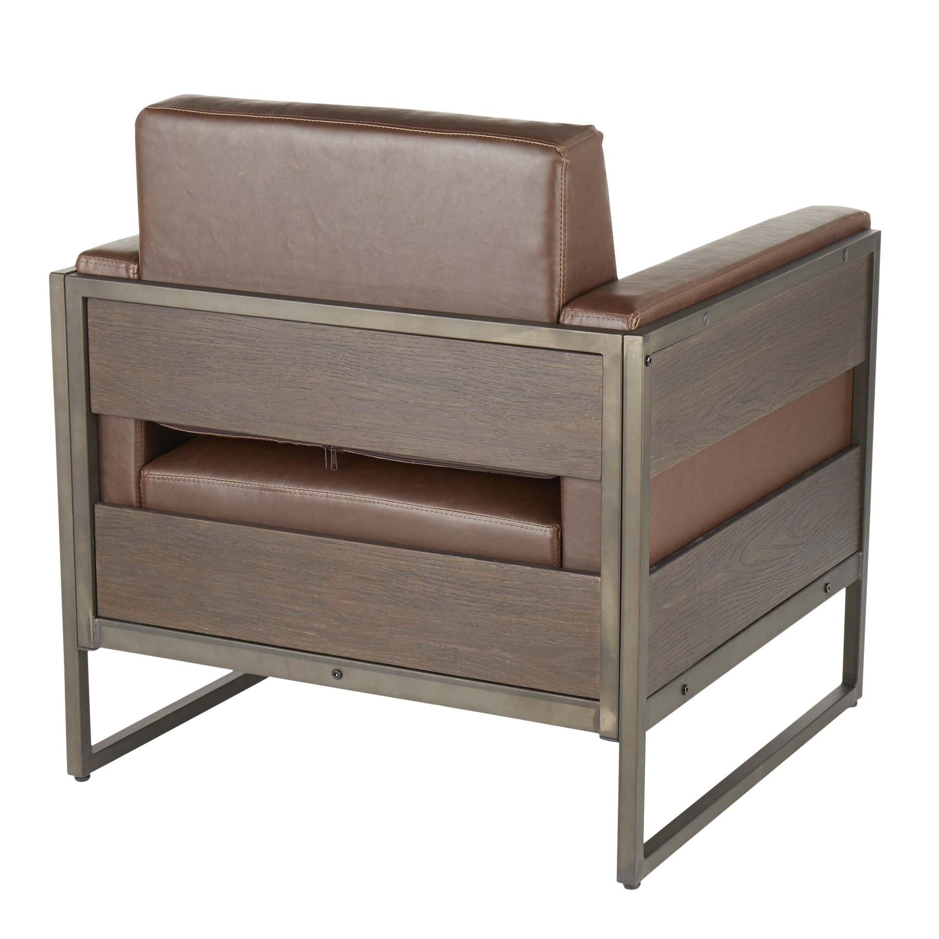 Drift Industrial Lounge Chair in Antique Metal with Brown Faux Leather and Espresso Wood by LumiSource