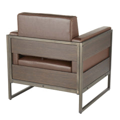 Drift Industrial Lounge Chair in Antique Metal with Brown Faux Leather and Espresso Wood by LumiSource