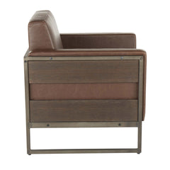 Drift Industrial Lounge Chair in Antique Metal with Brown Faux Leather and Espresso Wood by LumiSource