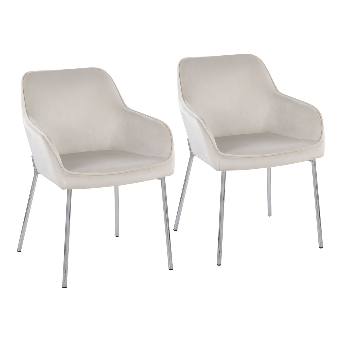 Daniella Contemporary Dining Chair in Chrome Metal and Cream Velvet by LumiSource - Set of 2