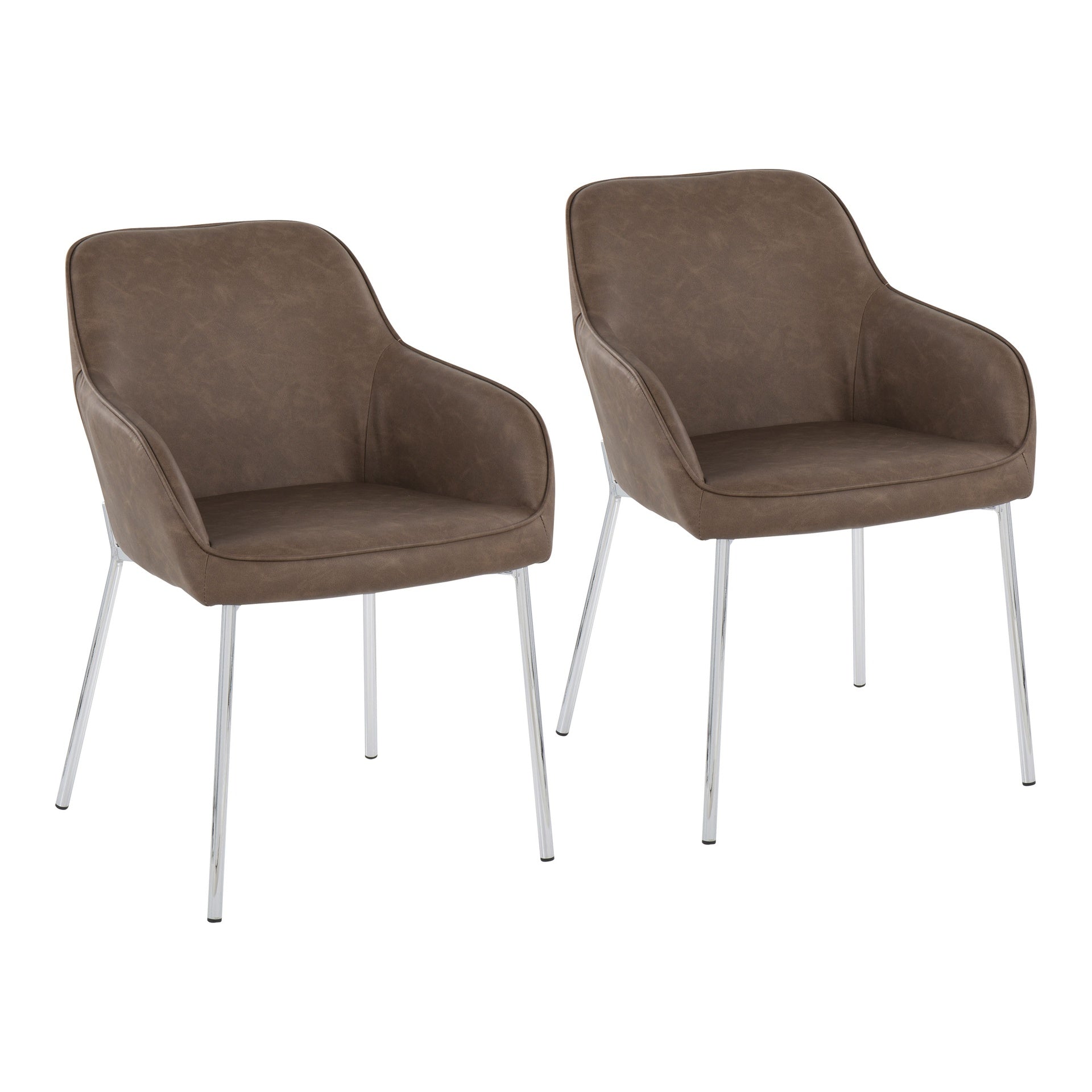 Daniella Contemporary Dining Chair in Chrome Metal and Espresso Faux Leather by LumiSource - Set of 2