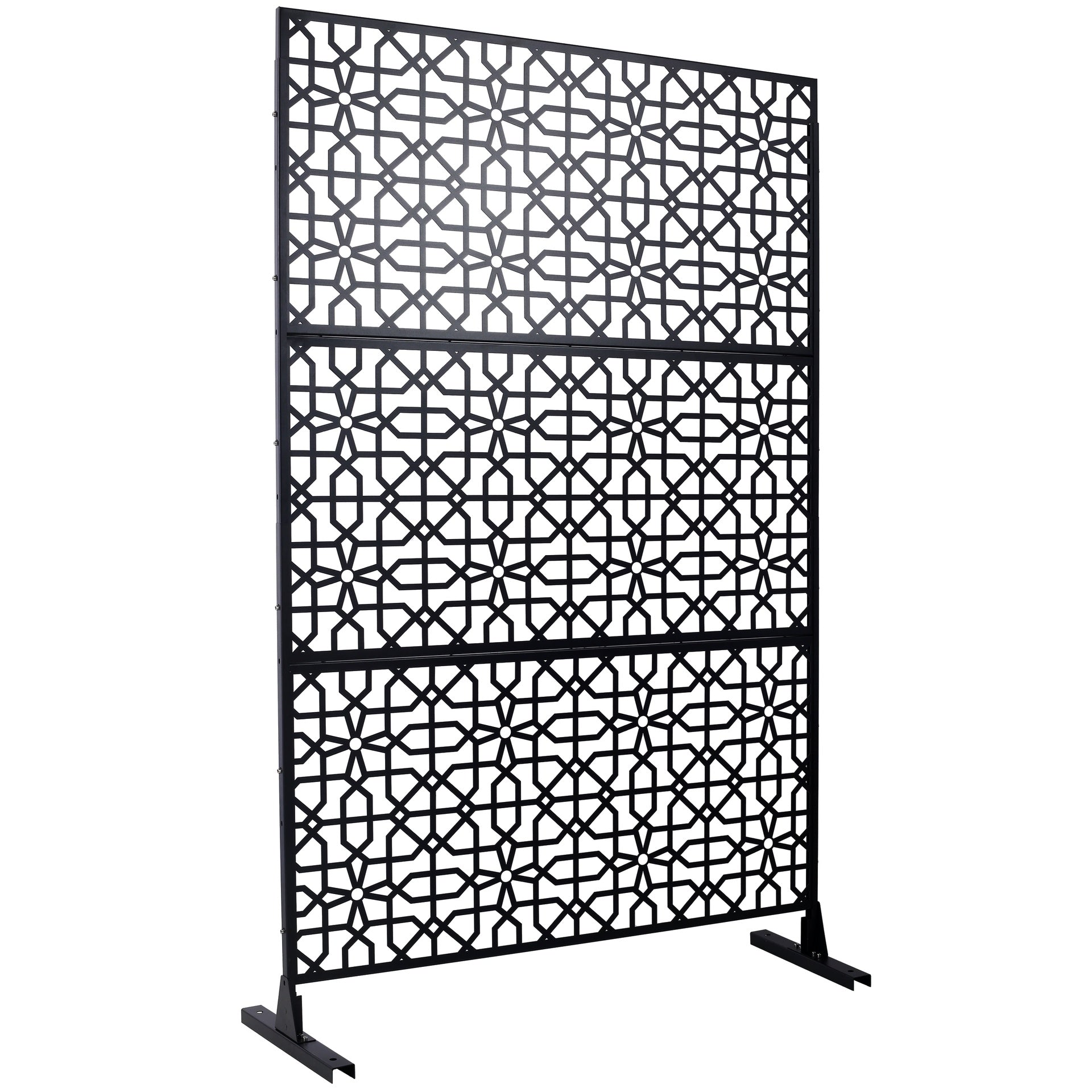 Outdoor & Indoor Privacy Screen Metal Privacy Screen 76" H×48" W, Freestanding Decorative Privacy Screen for Deck Balcony Patio, Privacy Fence Panels for Outside Lawn Garden PS106 BLACK